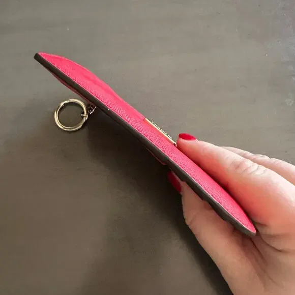 Kate Spade Bright Red Saffiano Leather Zip Top Card Holder Keychain Wallet - Picture 3 of 8